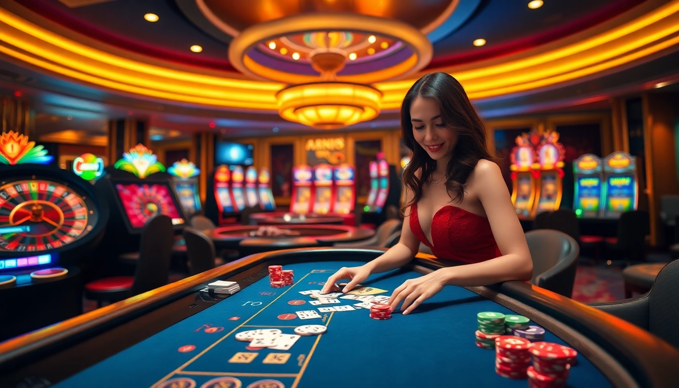 Experience the excitement of nohu poker at a luxurious casino with colorful chips and cards.